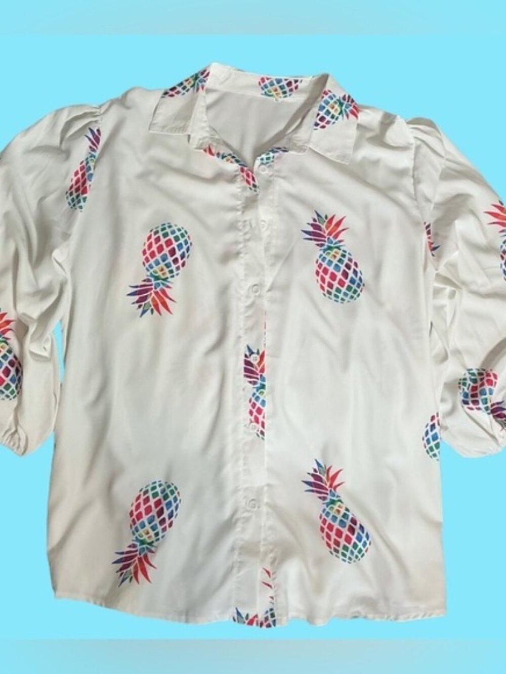 Colorful Pineapple Print Button-Up Shirt